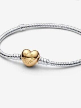 NWT Pandora Moments Heart Clasp Snake Chain Bracelet|Two-tone